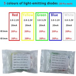 1800 Pcs Electronic Component Kit - 7 Types LED Diodes, Resistors, Capacitors, Ceramic Capacitors, Transistors, Diodes - for DIY Projects, Electronics Hobbyists