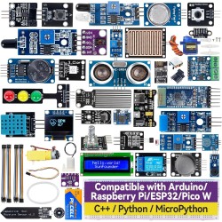 SunFounder Universal Maker Sensor Kit Compatible with Arduino Mega 2560/Uno R3/R4 Minima/WiFi Nano, Raspberry Pi 5/4B/3B+/Zero 2 W/, Pico W, ESP32, C++, Python, MicroPython, Beginners & Engineers