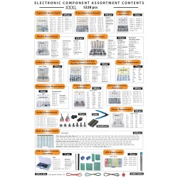 XXXL Electronic Component Assortment Box Kit, 5228 pcs, Capacitors, Transistors, Potentiometers, Diodes, ICs, Inductors, Regulators, Mosfets, Trim Pots, LEDs, PCB, Photoresistors, Terminals, Resistors
