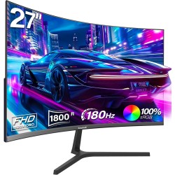 27 inch Curved Gaming Monitor,144Hz/180Hz PC Monitor Full HD 1080P, Frameless 1800R Computer Display with FreeSync & Eye-Care Technology, Wall Mountable, DP, HDMI Port (Black)