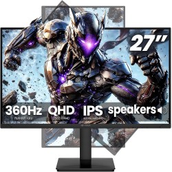 27Inch Gaming Monitor 360HZ, QHD 1440P 120% sRGB IPS Computer Monitor with Built in Speaker, Height/Pivot/Swivel/Tilt Adjustable Vertical Monitor, Support FreeSync, DP&HDMI, Wall Mount-Black