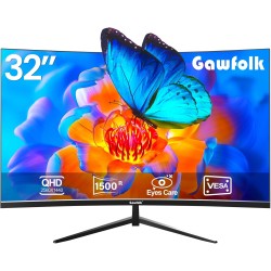 Monitor 32 inch Computer Monitor QHD (2560 x 1440) 2K 1500R Curved Computer Monitors 75HZ PC Monitors VA Screen for Home, Office and Dormitory,Support Wall Mount- Black