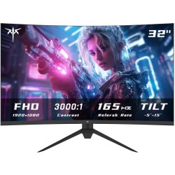32 Inch Curved Gaming Monitor, FHD 1080P 165Hz PC Monitor, 1500R, 122% sRGB with HDR, FreeSync Premium, HDMI 2.0x2, DisplayPort 1.4, VESA Compatible, Tilt Adjustable, Eye Care, H32S17C