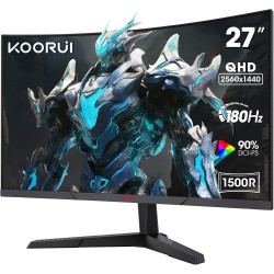 27 inch Curved Gaming Monitor, QHD (2560 x 1440) R1500 180Hz, AdaptiveSync with 1ms Computer Monitor, VESA Compatible, HDR10, 1 x Display Port 1.4 & 2 x HDMI 2.0, Eye Care 27E6QCA