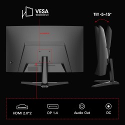 27 inch Curved Gaming Monitor, QHD (2560 x 1440) R1500 180Hz, AdaptiveSync with 1ms Computer Monitor, VESA Compatible, HDR10, 1 x Display Port 1.4 & 2 x HDMI 2.0, Eye Care 27E6QCA