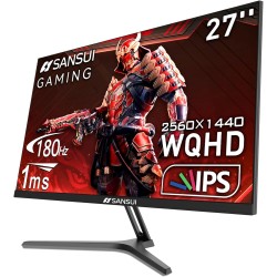 27 Inch WQHD 2560 x 1440 IPS Gaming Monitor, 180Hz 1ms Computer Monitor, DP 1.2 x2 | HDMI 2.0 x2 | VESA Mount, 120% sRGB HDR Eye Care Metal Stand (ES-G27F2Q, DP Cable Included)