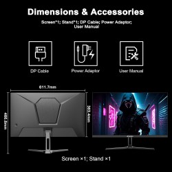 27 Inch WQHD 2560 x 1440 IPS Gaming Monitor, 180Hz 1ms Computer Monitor, DP 1.2 x2 | HDMI 2.0 x2 | VESA Mount, 120% sRGB HDR Eye Care Metal Stand (ES-G27F2Q, DP Cable Included)
